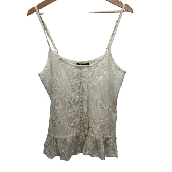 Gypsy Global Village Silk Embroidered Cream Spaghetti Strap Top Medium New - Picture 1 of 9